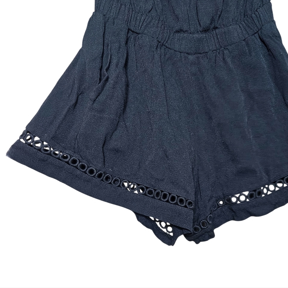 Ella Moss Off Shoulder Crochet Trim Romper Shorts Elastic Waist Black sz Small - Picture 4 of 6